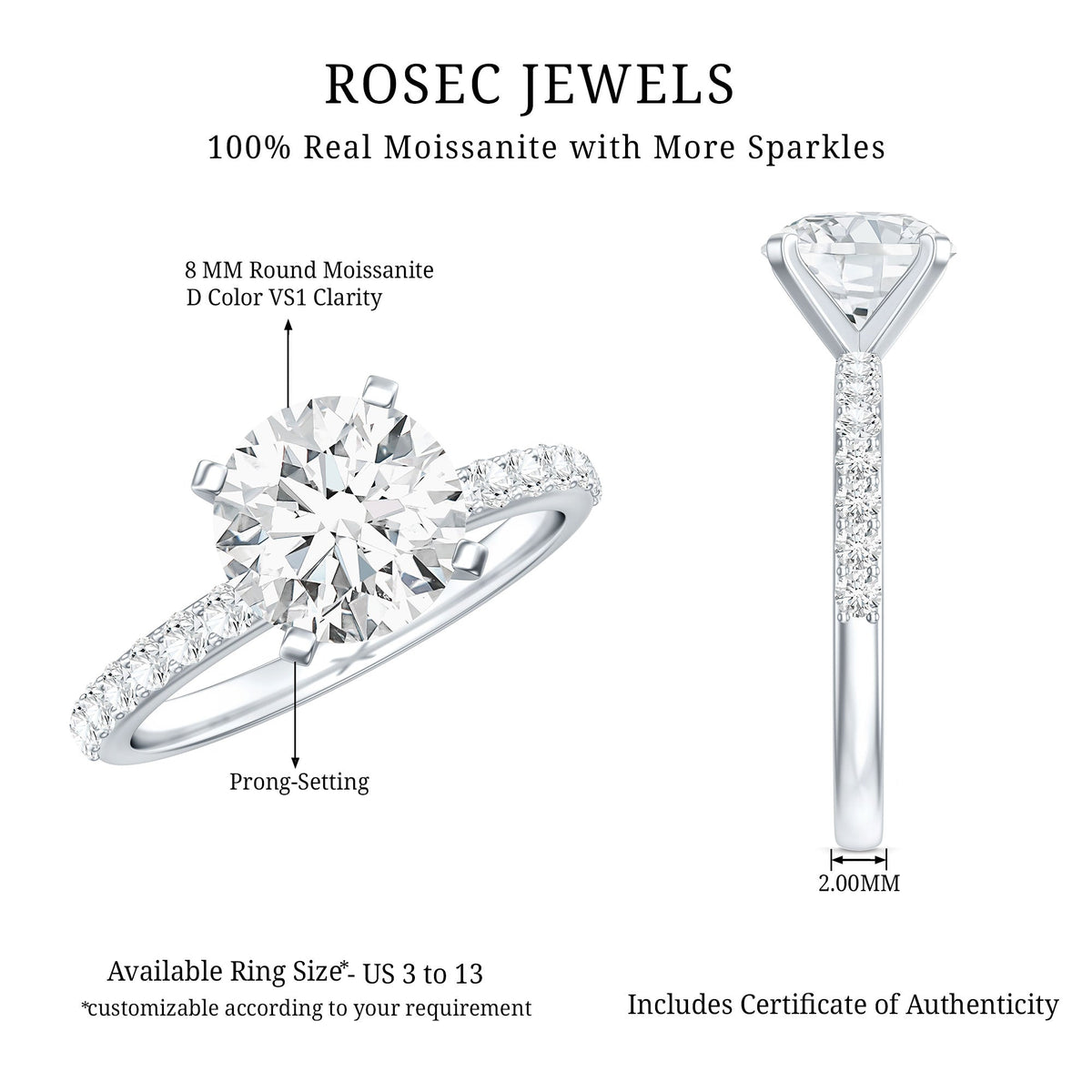 Certified Round Moissanite Solitaire Engagement Ring For Her