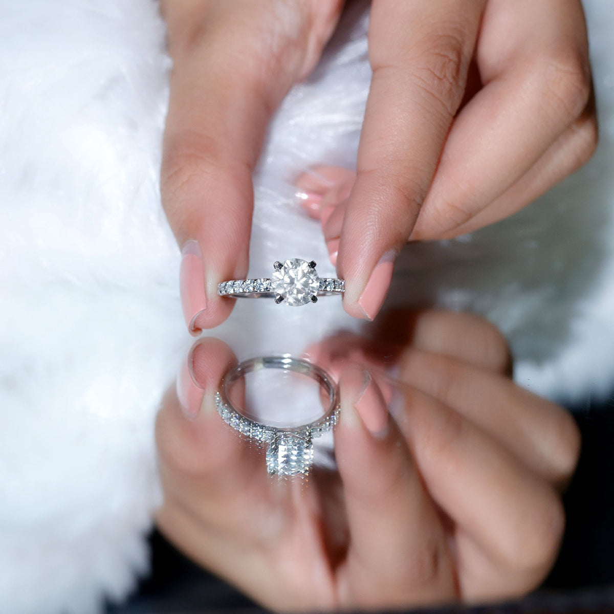 Certified Round Moissanite Solitaire Engagement Ring For Her