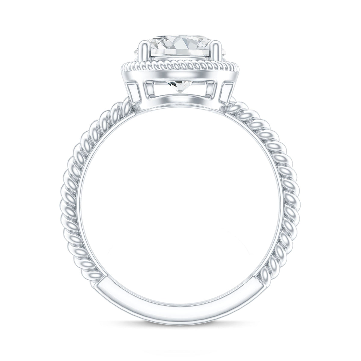Brilliant Cut 2 Carat Moissanite Rope Band Engagement Ring