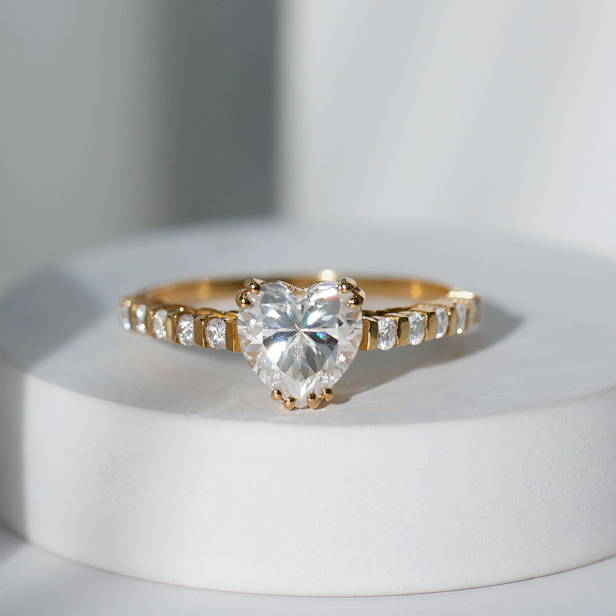 Certified 2 Carat Moissanite Heart Engagement Ring with Side Stones