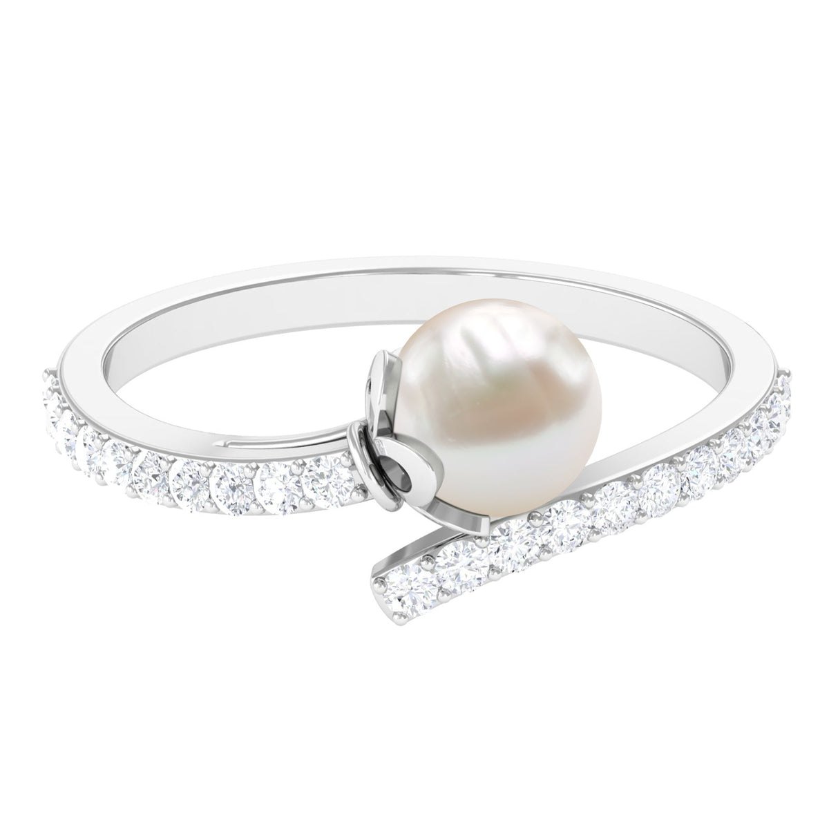 Natural 2 Carat Freshwater Pearl Wrap Engagement Ring with Diamond