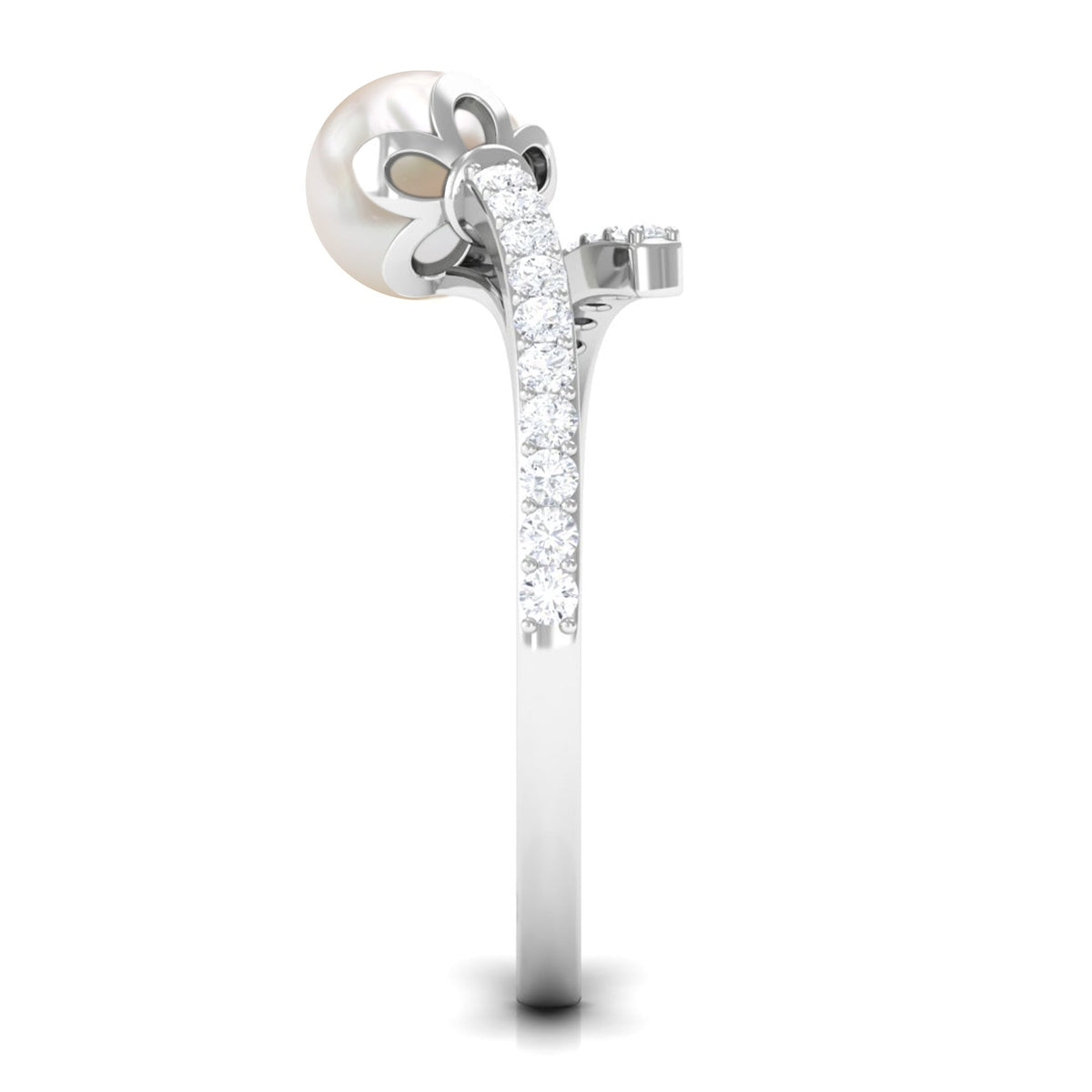 Natural 2 Carat Freshwater Pearl Wrap Engagement Ring with Diamond