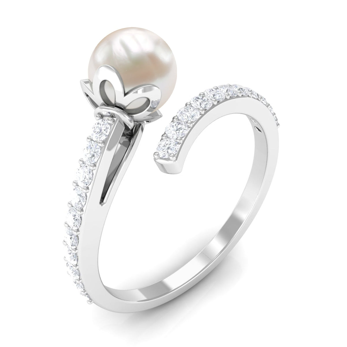 Natural 2 Carat Freshwater Pearl Wrap Engagement Ring with Diamond