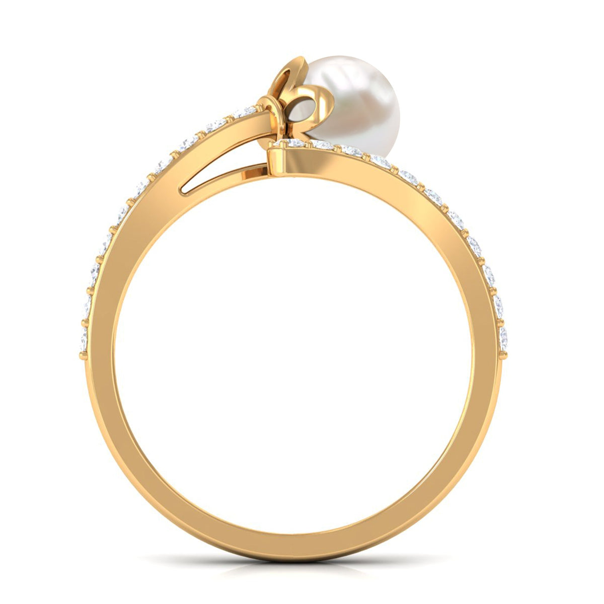 Natural 2 Carat Freshwater Pearl Wrap Engagement Ring with Diamond