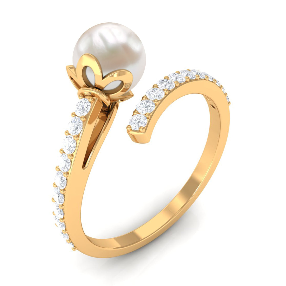 Natural 2 Carat Freshwater Pearl Wrap Engagement Ring with Diamond