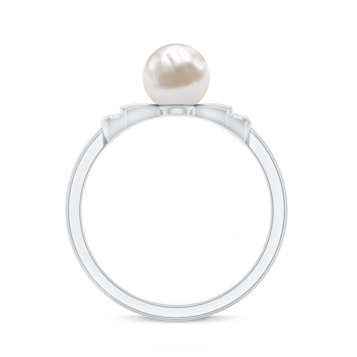 Natural 2 Carat Freshwater Pearl Diamond Engagement Ring with Bow