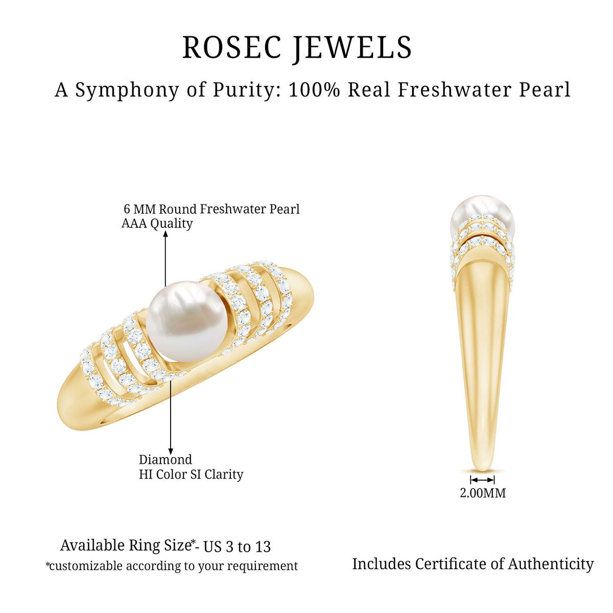 2 Carat Freshwater Pearl Diamond Engagement Ring for Women