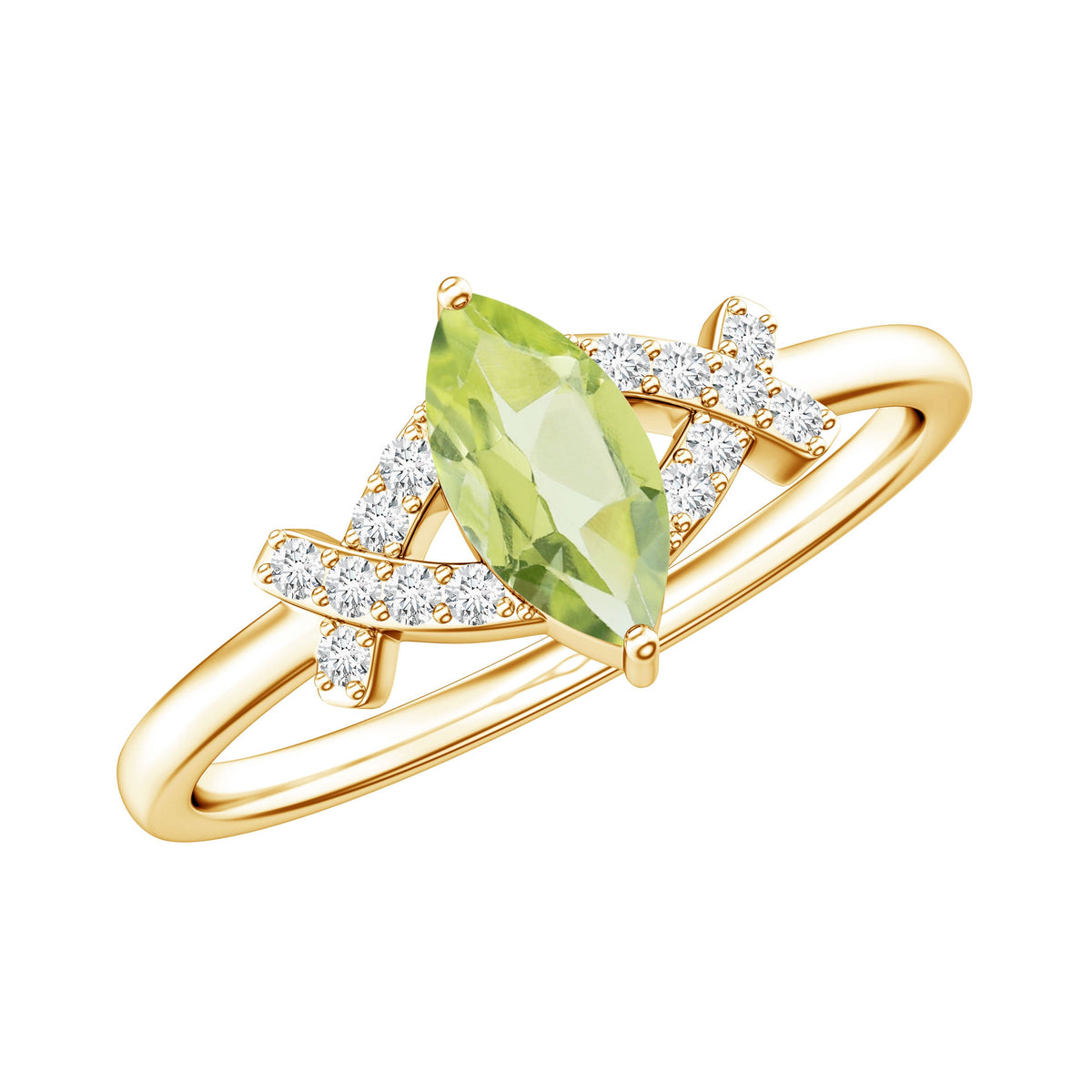 Certified Real 0.7 Carat Marquise Peridot Promise Ring with Diamond