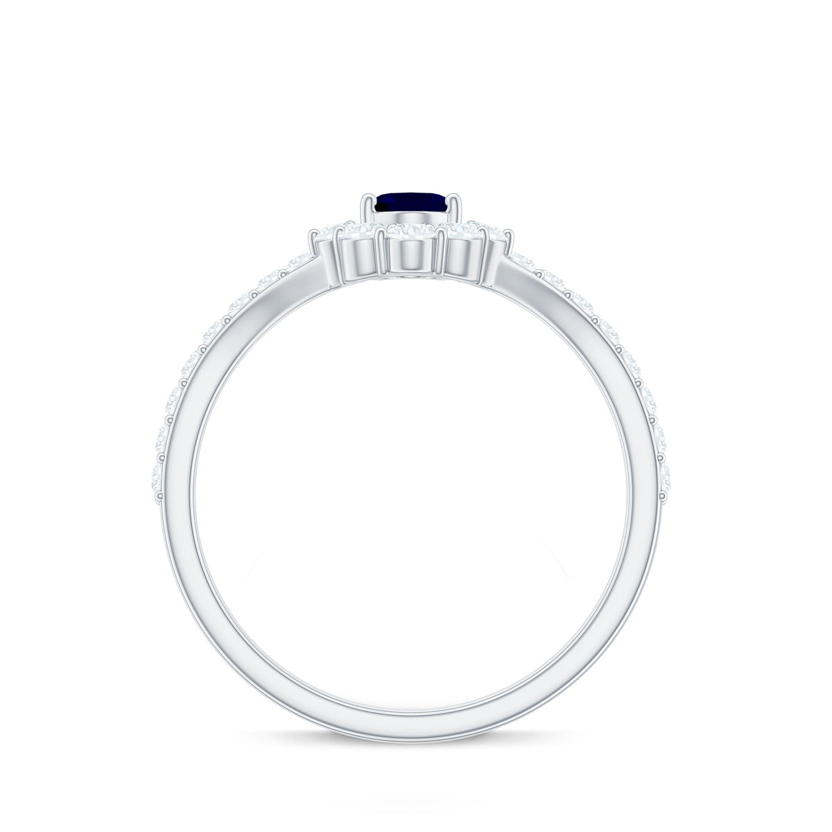 0.6 Carat Oval Cut Blue Sapphire and Diamond Chevron Ring