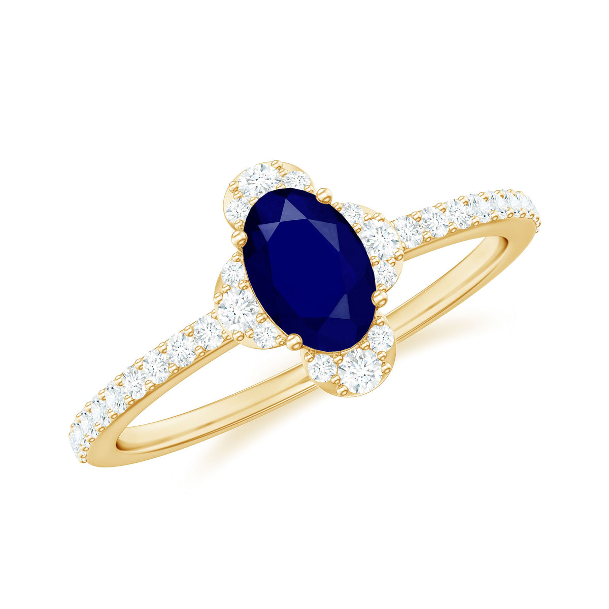 Natural 0.6 Carat Blue Sapphire Oval Engagement Ring with Diamond