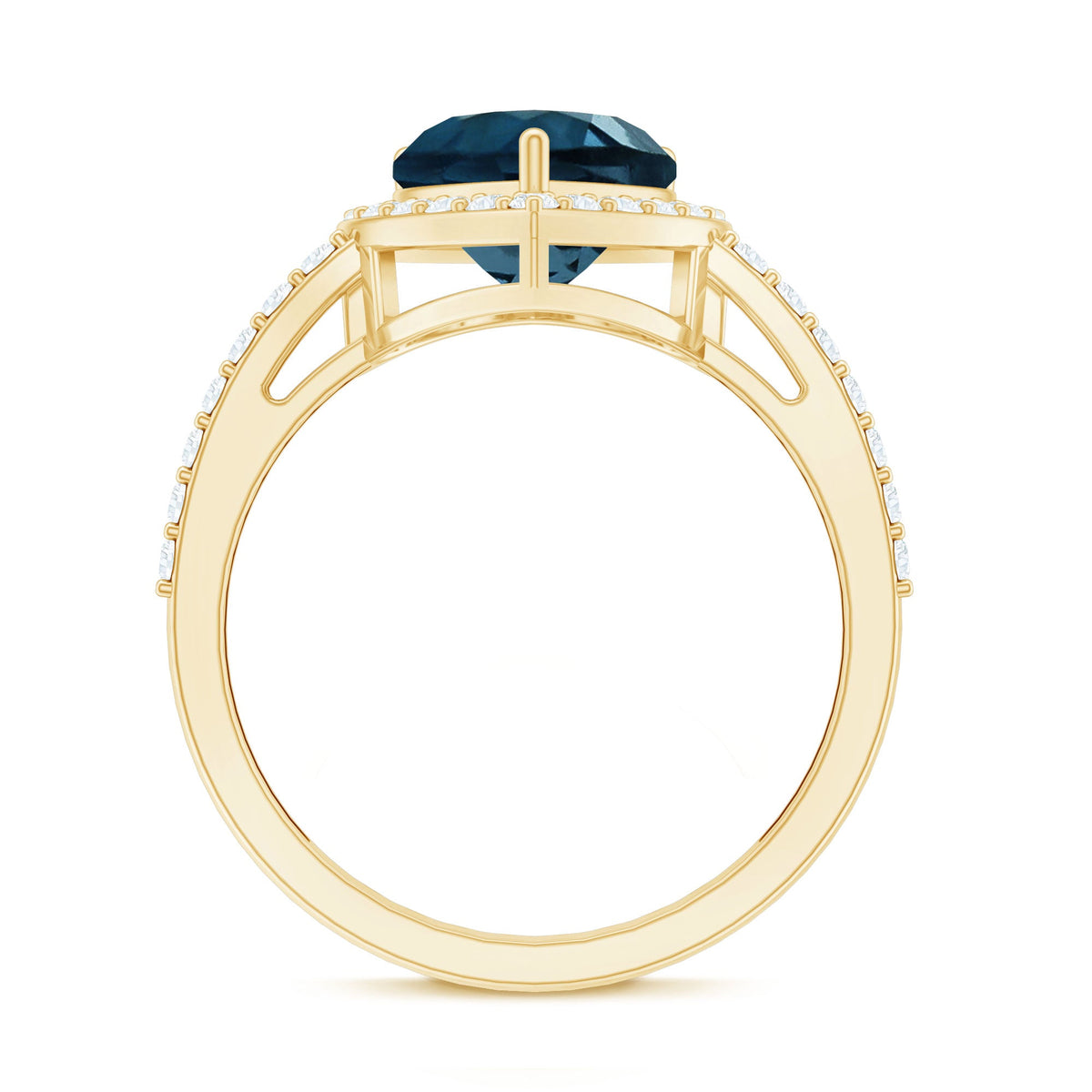 London Blue Topaz Heart Promise Ring with Diamond Halo