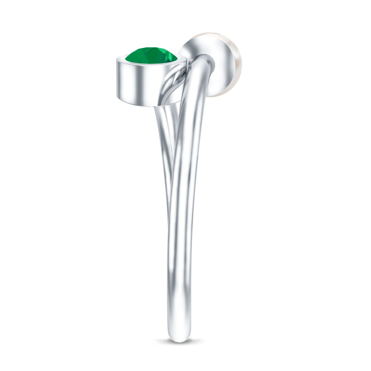 Real Freshwater Pearl and Emerald Toi et Moi Promise Ring