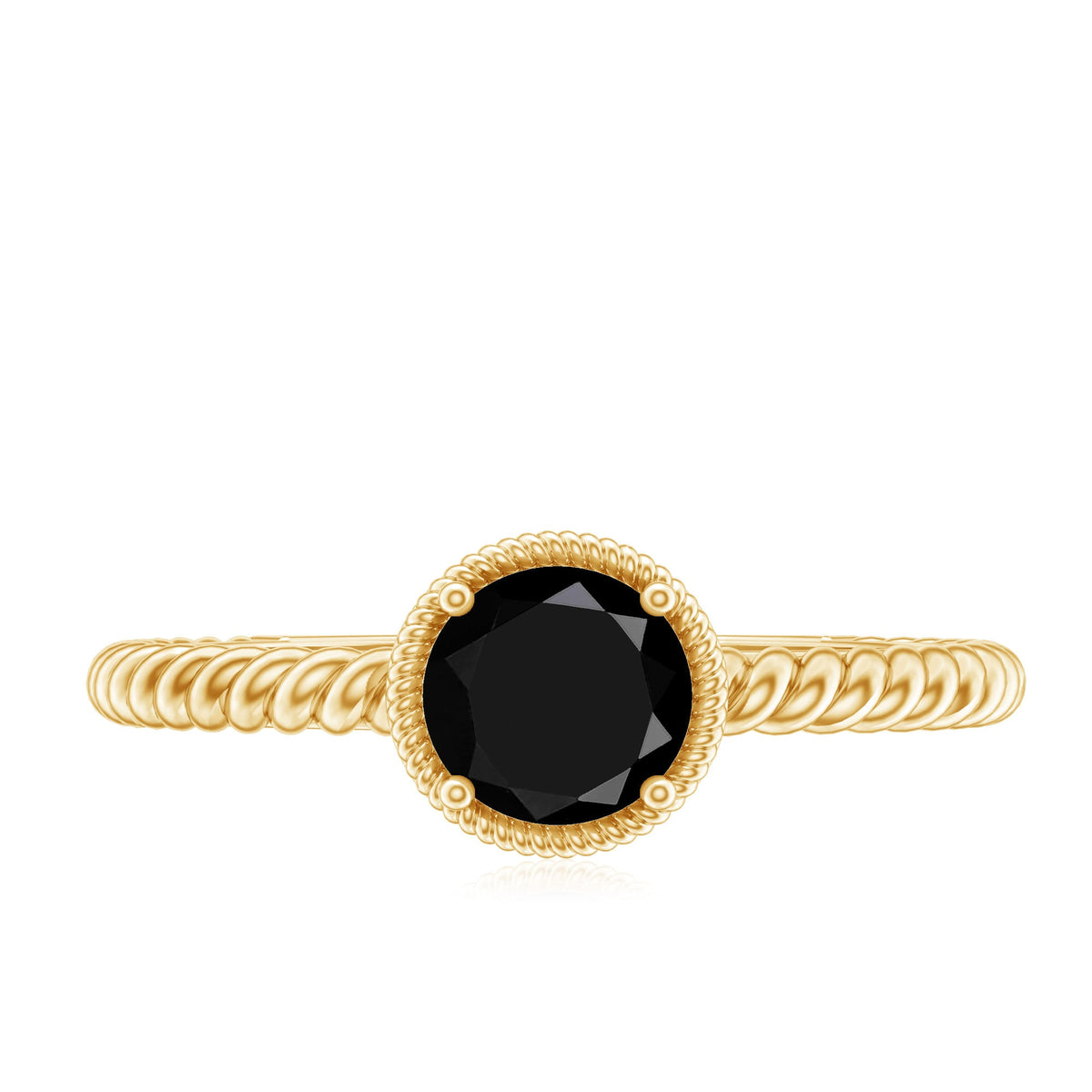 Solitaire 0.45 Carat Black Onyx Engagement Ring with Twisted Rope Design
