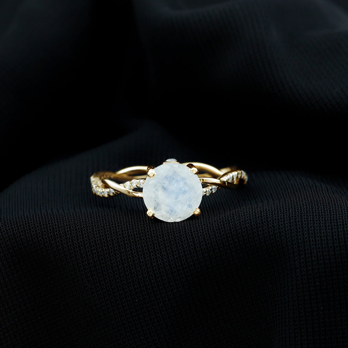 Real 0.85 Carat Moonstone and Diamond Braided Engagement Ring