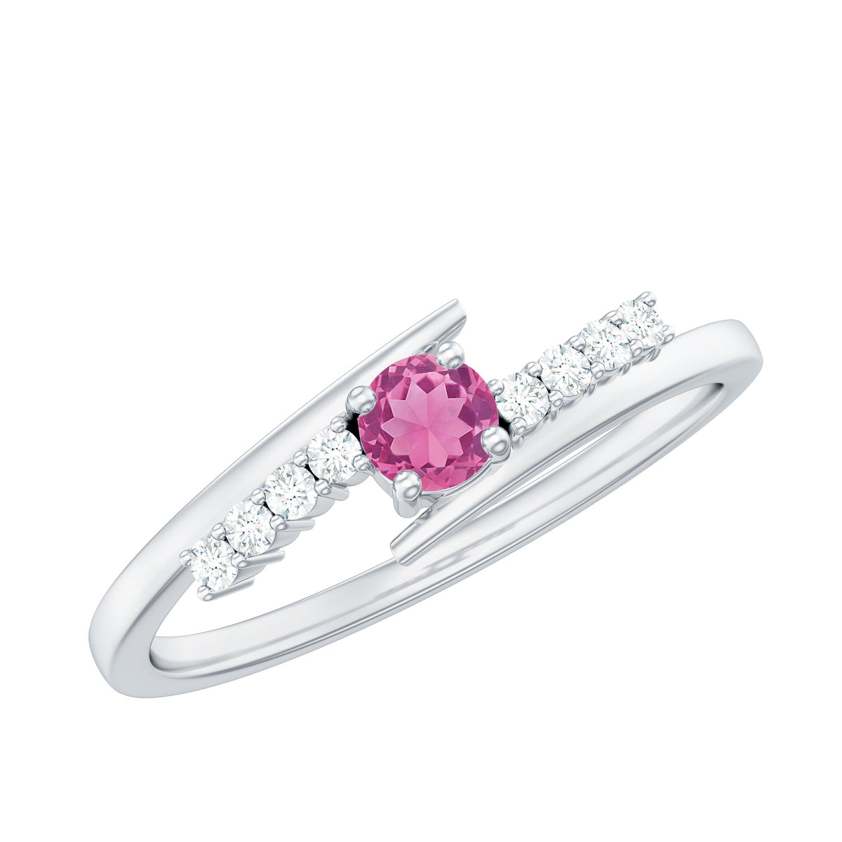 Minimal Pink Tourmaline and Diamond Bypass Promise Ring