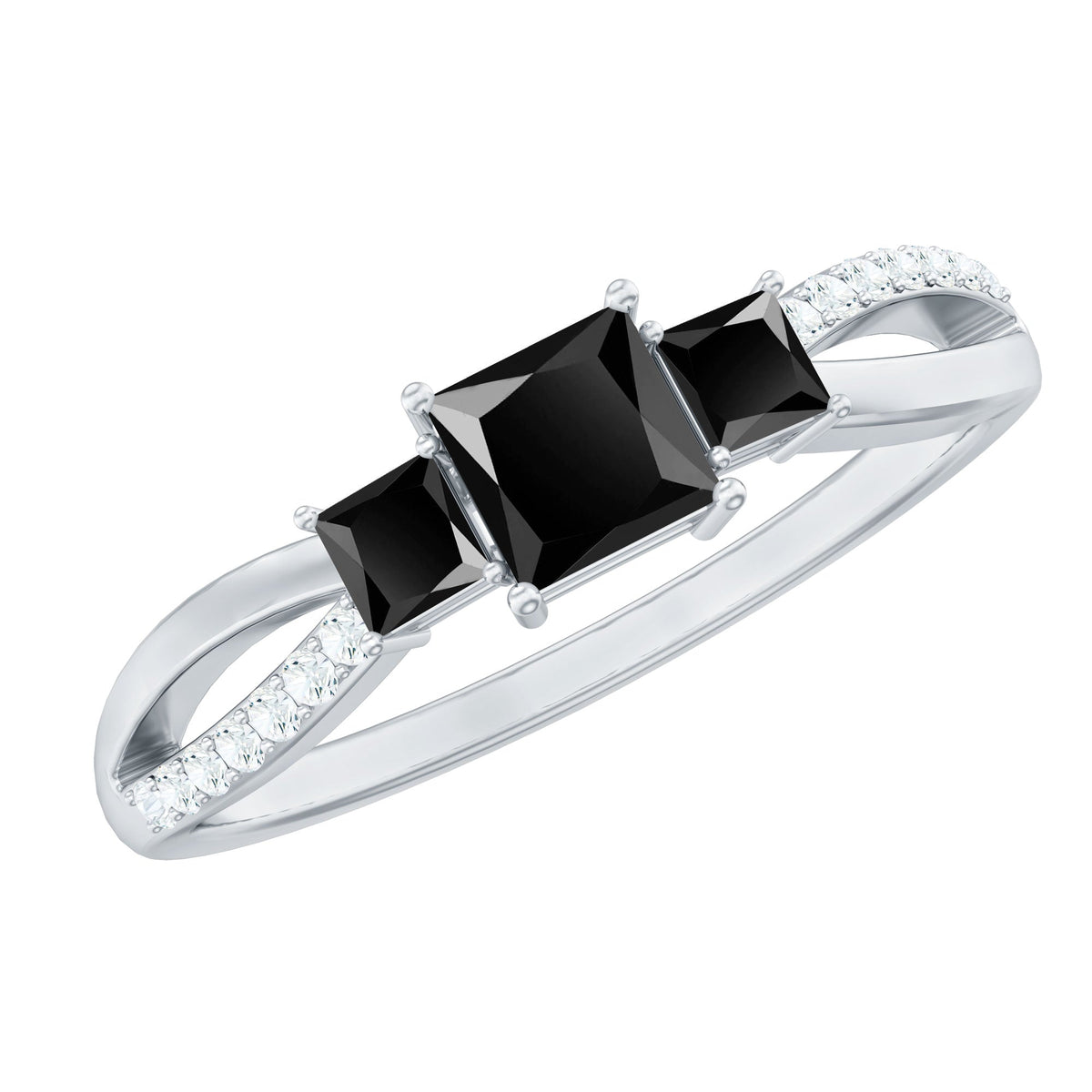 Certified 1 Carat Lab Grown Black Diamond 3 Stone Engagement Ring with White Diamond