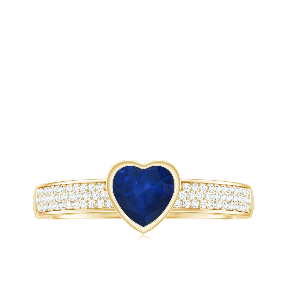 0.6 Carat Blue Sapphire Heart Solitaire Engagement Ring with Pave Diamond