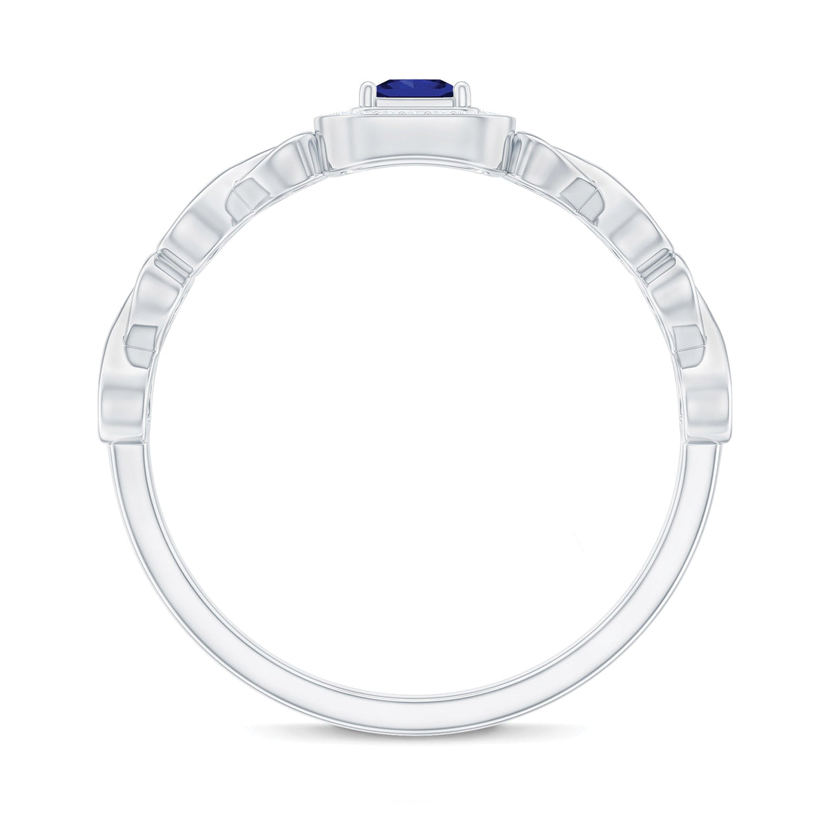Certified Lab Blue Sapphire Diamond Promise Ring with Infinity Heart Shank