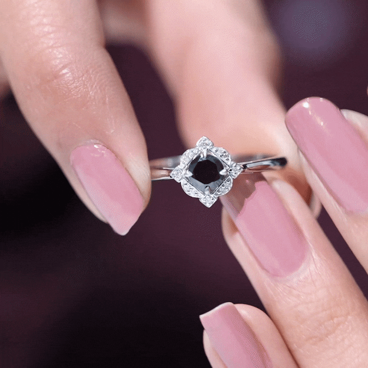 Vintage Lab Grown Black and White Diamond Engagement Ring