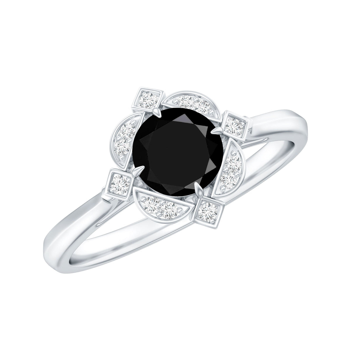 Vintage Lab Grown Black and White Diamond Engagement Ring