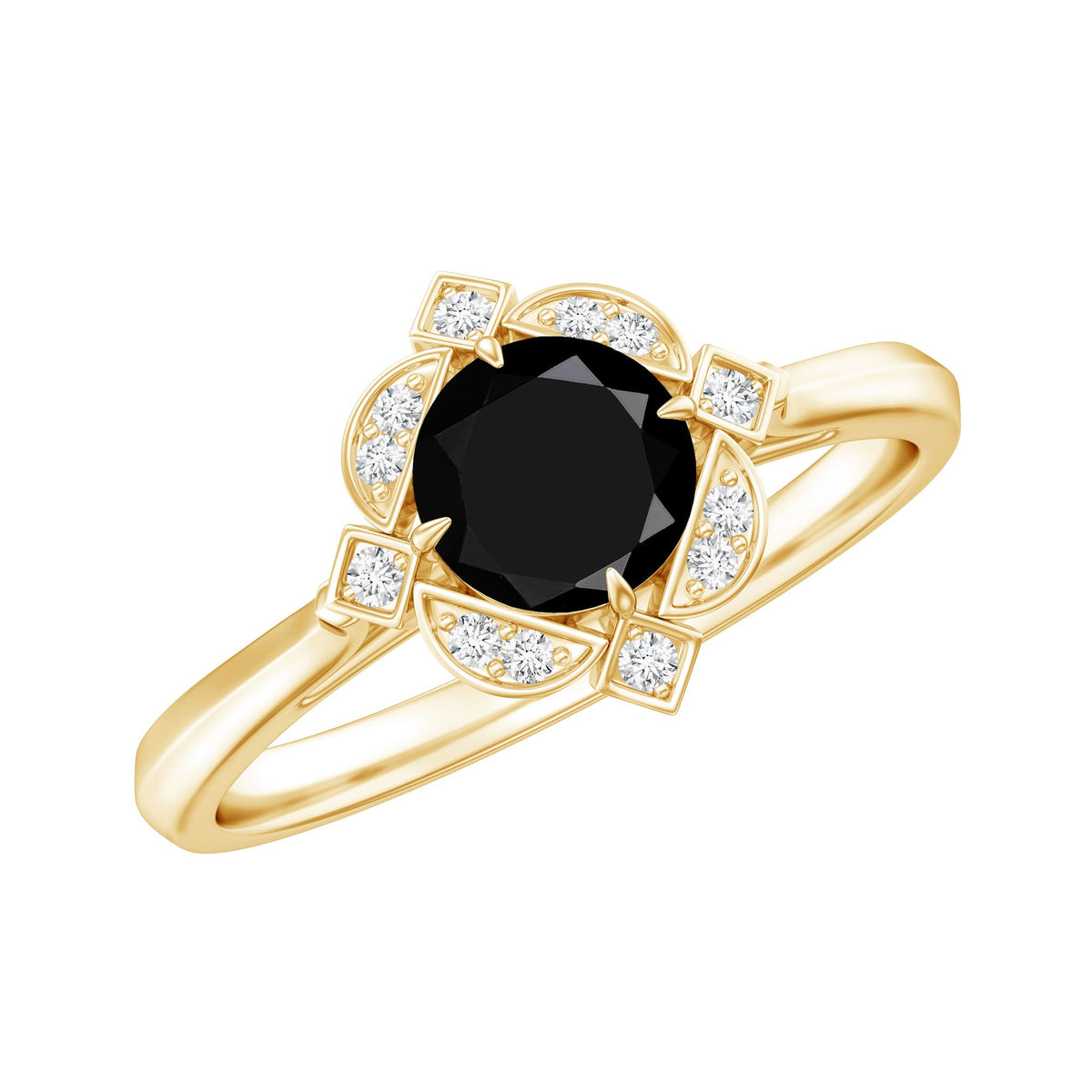 Vintage Lab Grown Black and White Diamond Engagement Ring