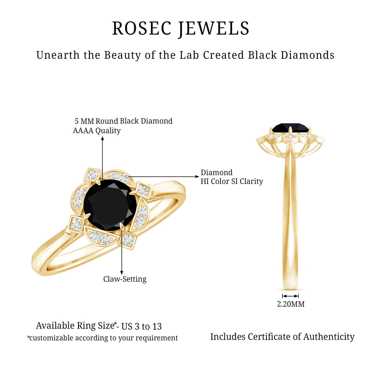 Vintage Lab Grown Black and White Diamond Engagement Ring