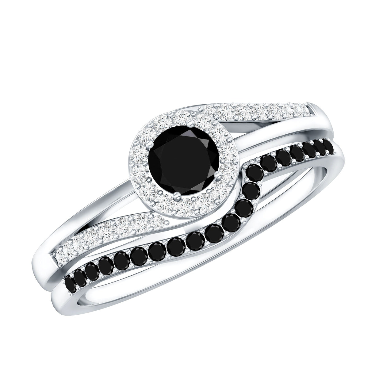 Certified Lab Grown Black and White Diamond Engagement Ring Set for Women
