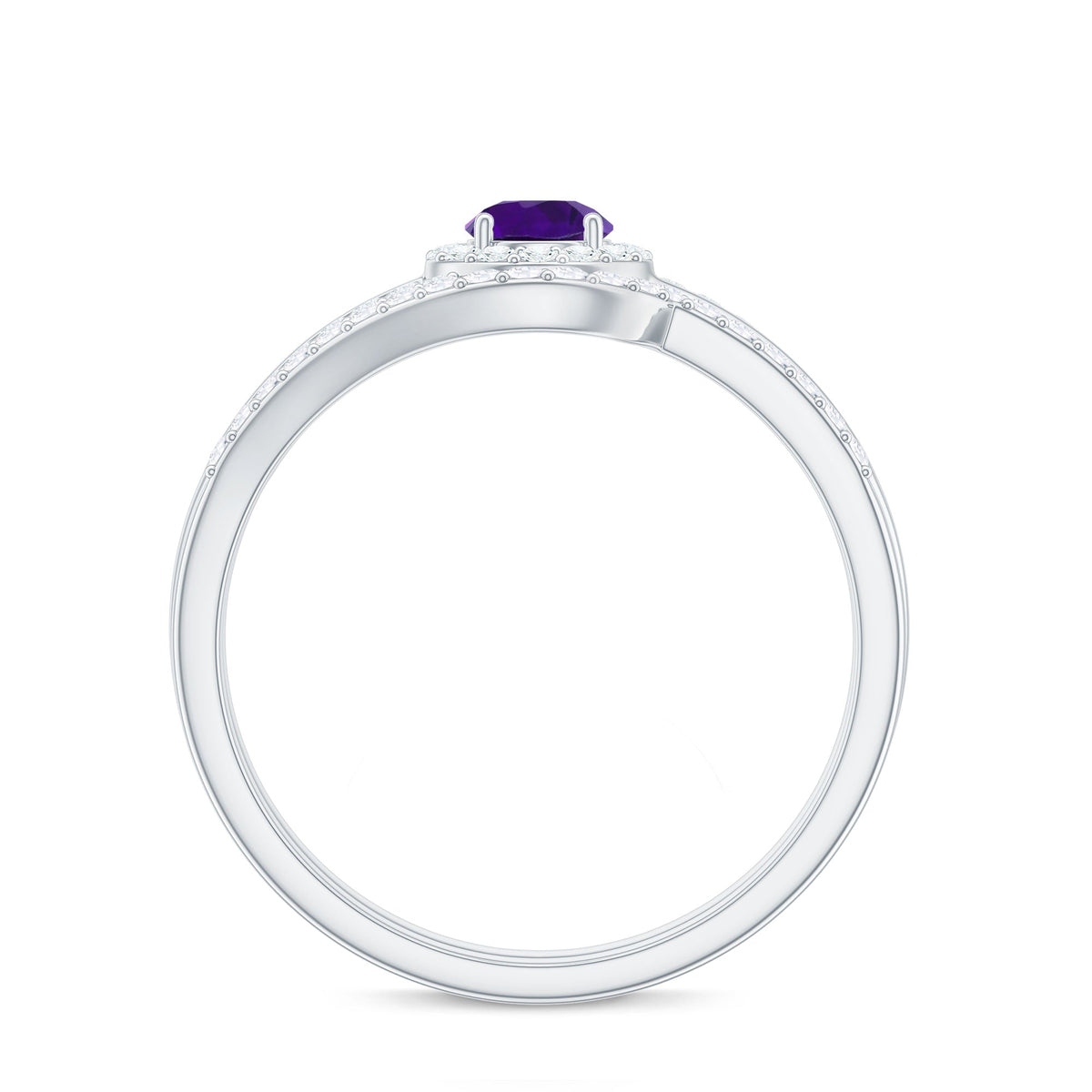 0.4 Carat Natural Amethyst Diamond Wedding Bridal Ring Set of 2