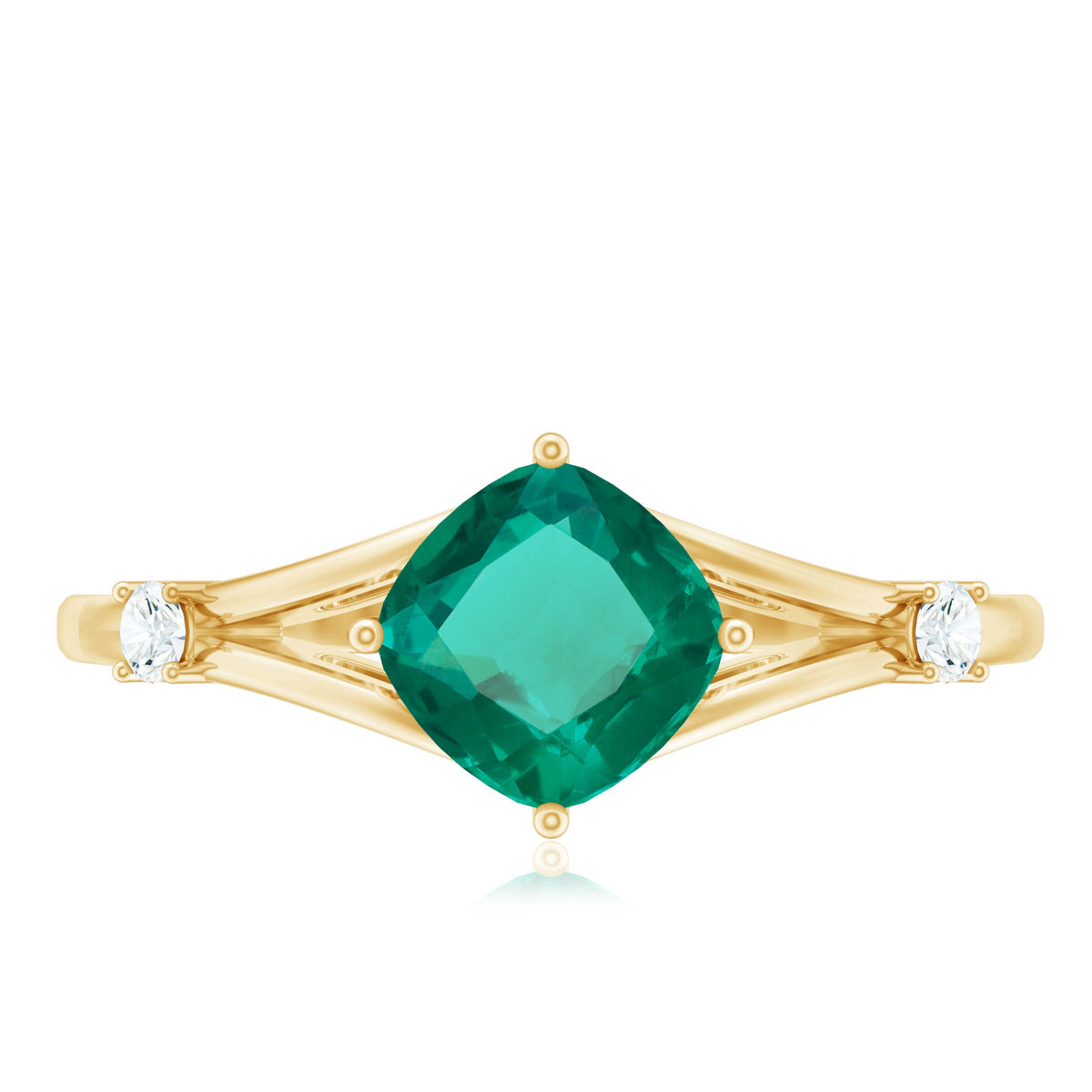Certified 0.9 Carat Cushion Cut Lab Grown Emerald Diamond Engagement Ring with Split Shank