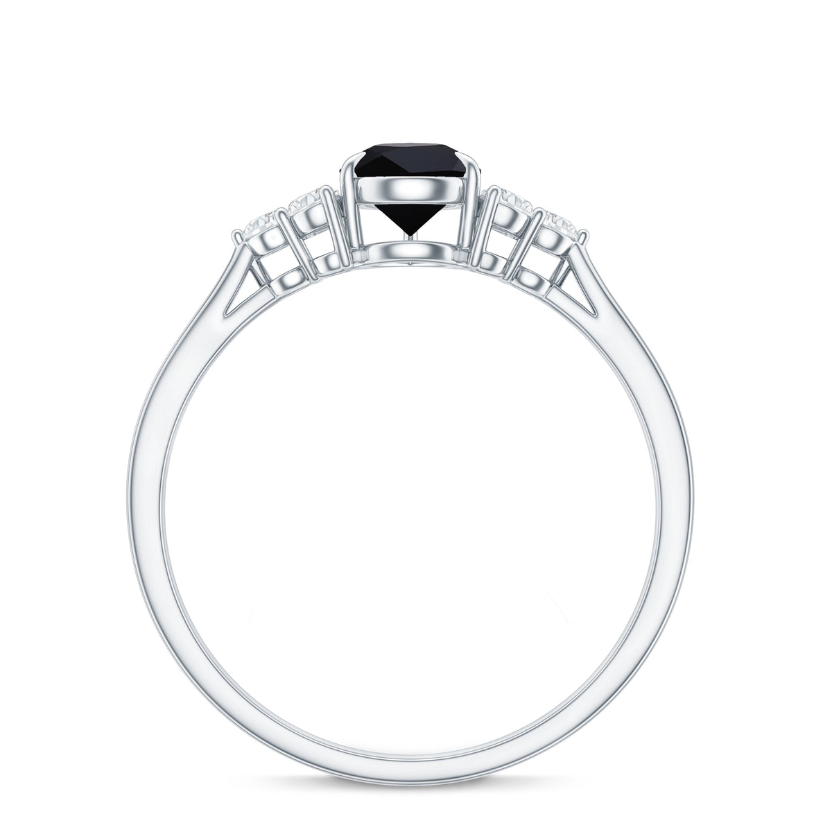 Pear Shaped Black Onyx Engagement Ring with Real Diamond Trio