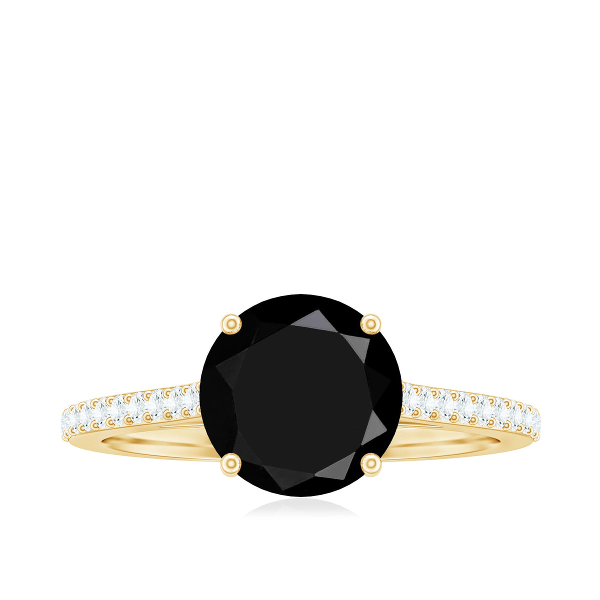 Round Cut Black Onyx Engagement Ring with Diamond Side Stones