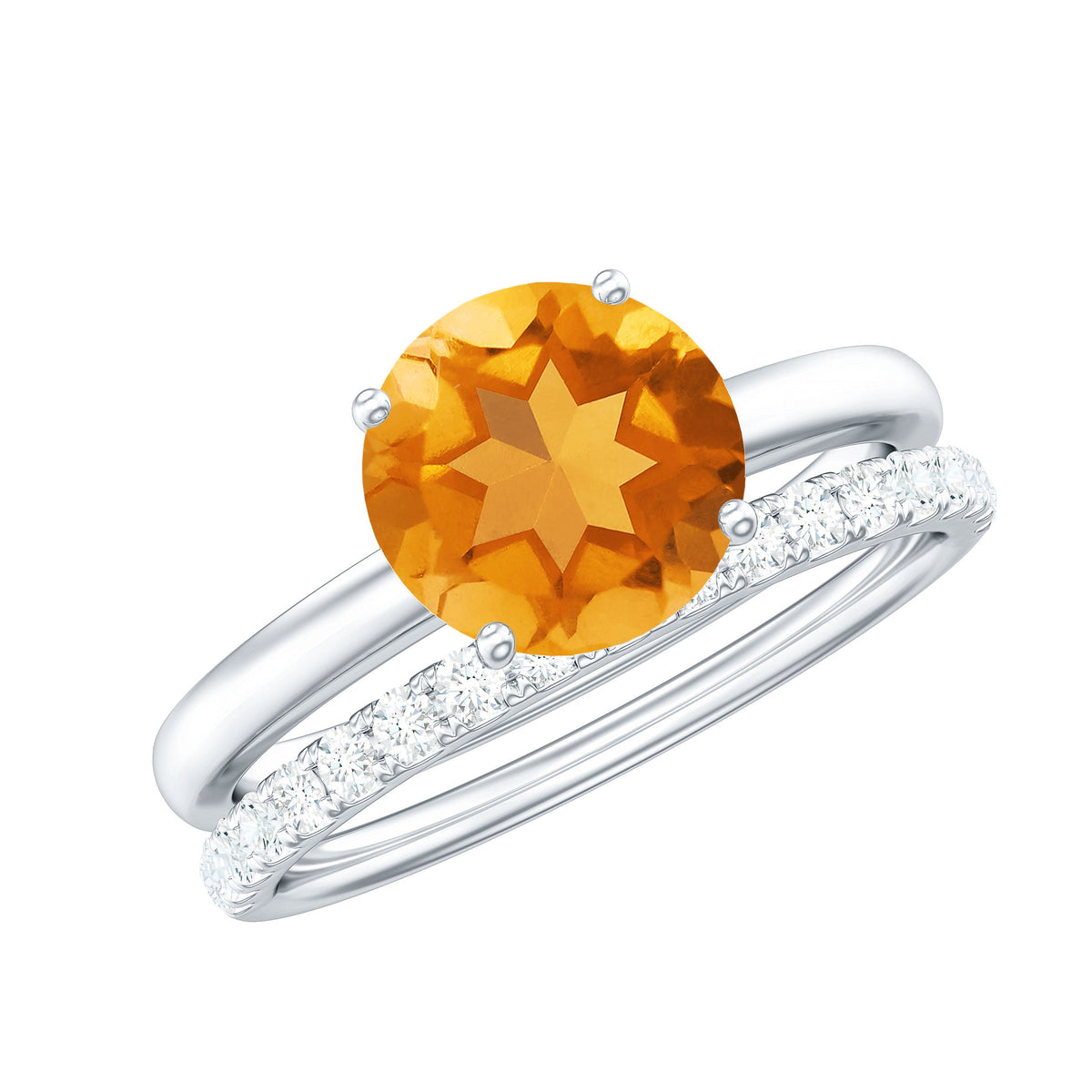 Natural Citrine Bridal Ring Set with Lab Grown Diamond Wedding Band