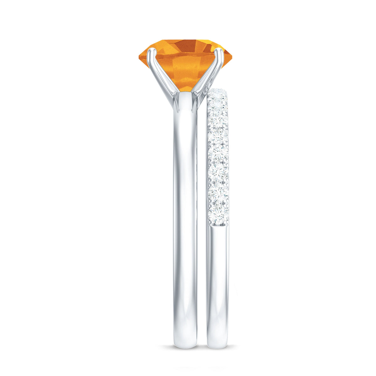 Natural Citrine Bridal Ring Set with Lab Grown Diamond Wedding Band