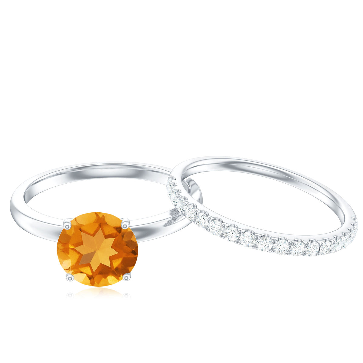 Natural Citrine Bridal Ring Set with Lab Grown Diamond Wedding Band