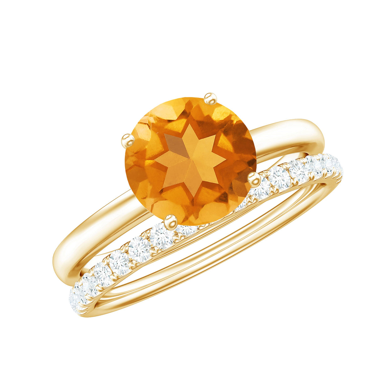 Natural Citrine Bridal Ring Set with Lab Grown Diamond Wedding Band