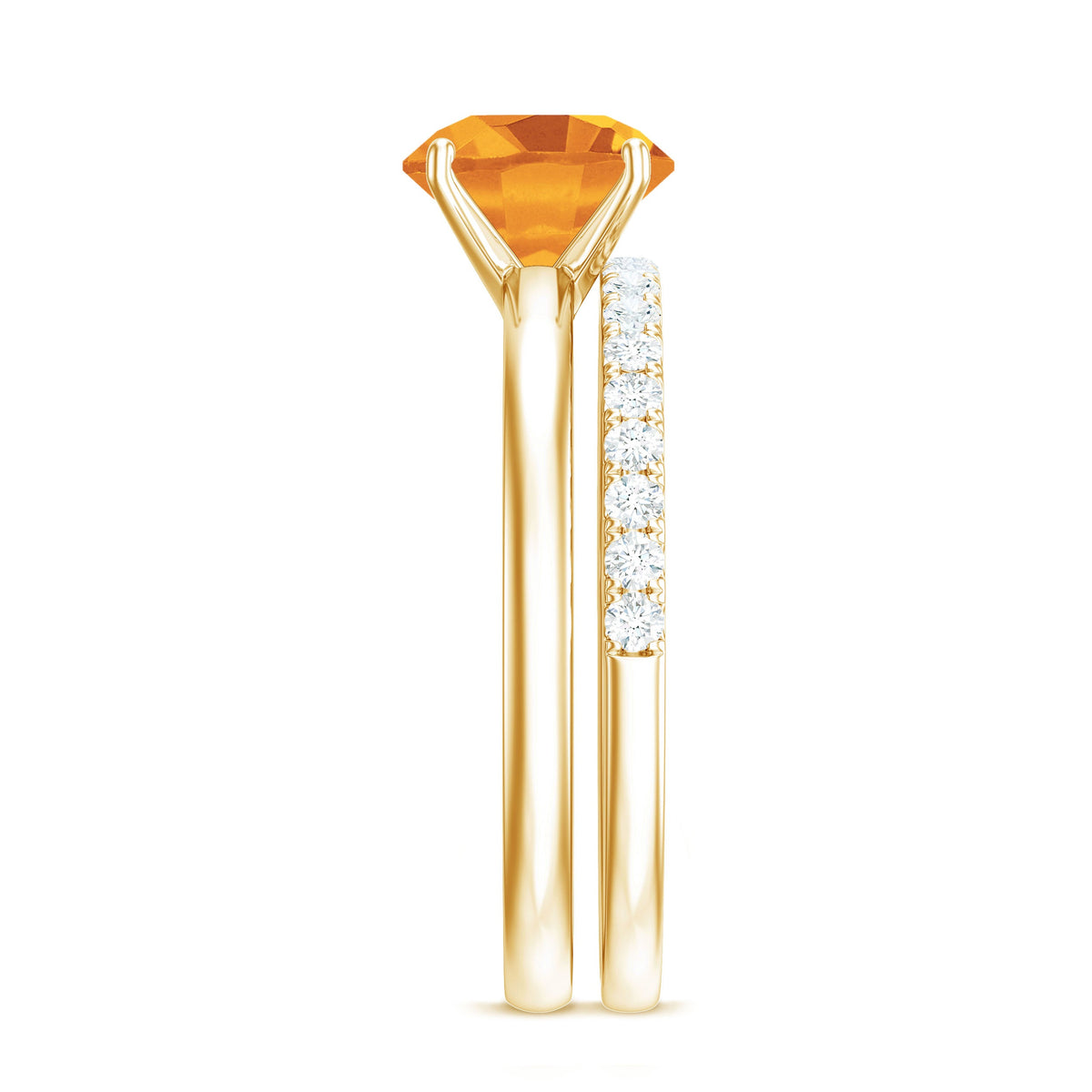 Natural Citrine Bridal Ring Set with Lab Grown Diamond Wedding Band