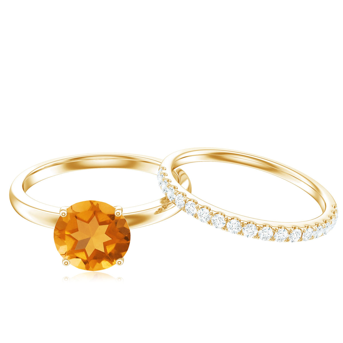Natural Citrine Bridal Ring Set with Lab Grown Diamond Wedding Band