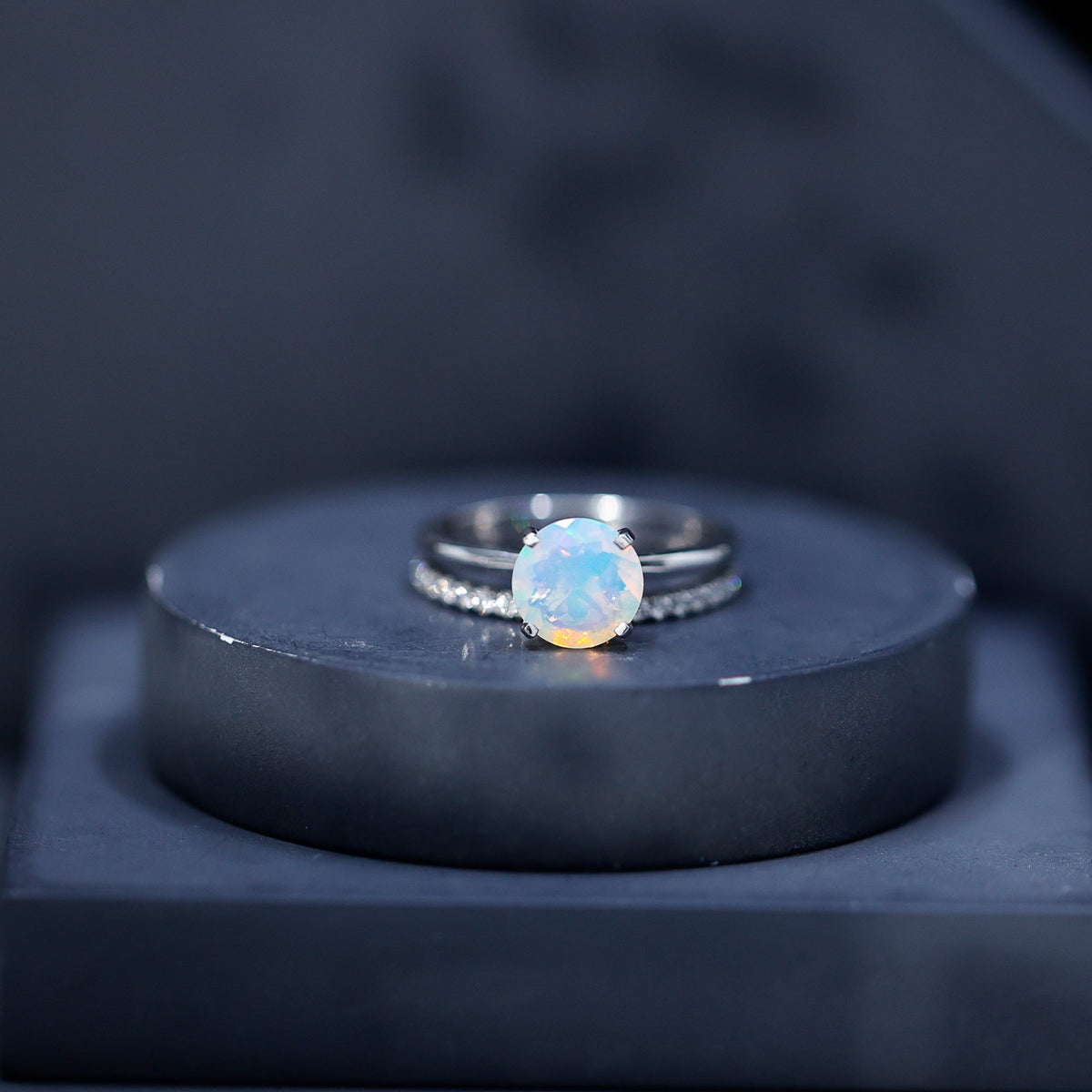 Natural 2 Carat Ethiopian Opal Diamond Solitaire Engagement Wedding Ring Set