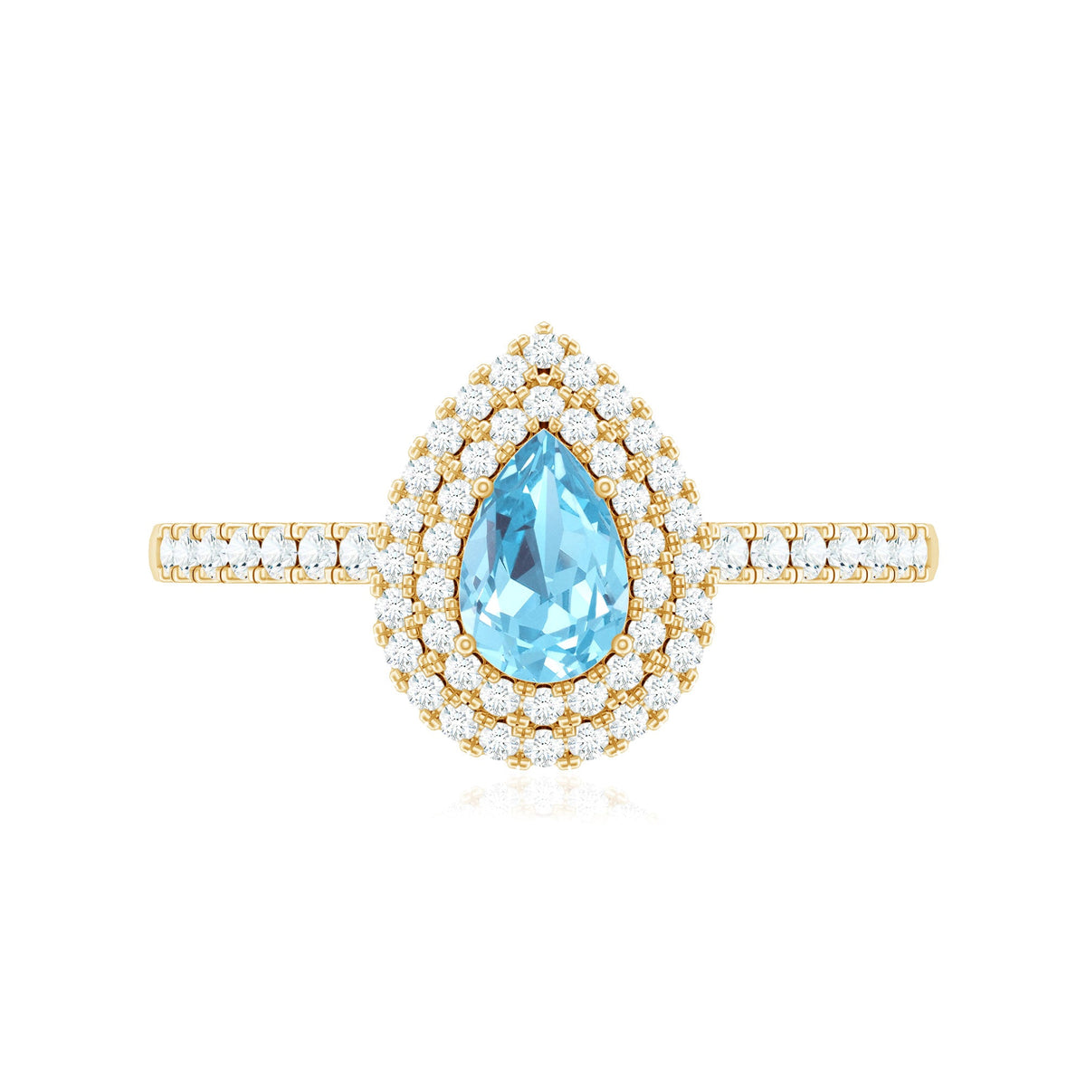 Classic Aquamarine and Diamond Teardrop Engagement Ring with Double Halo
