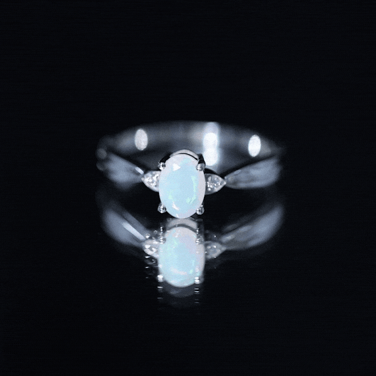 Natural Solitaire Ethiopian Opal Diamond Oval Engagement Ring With Pinched Shank