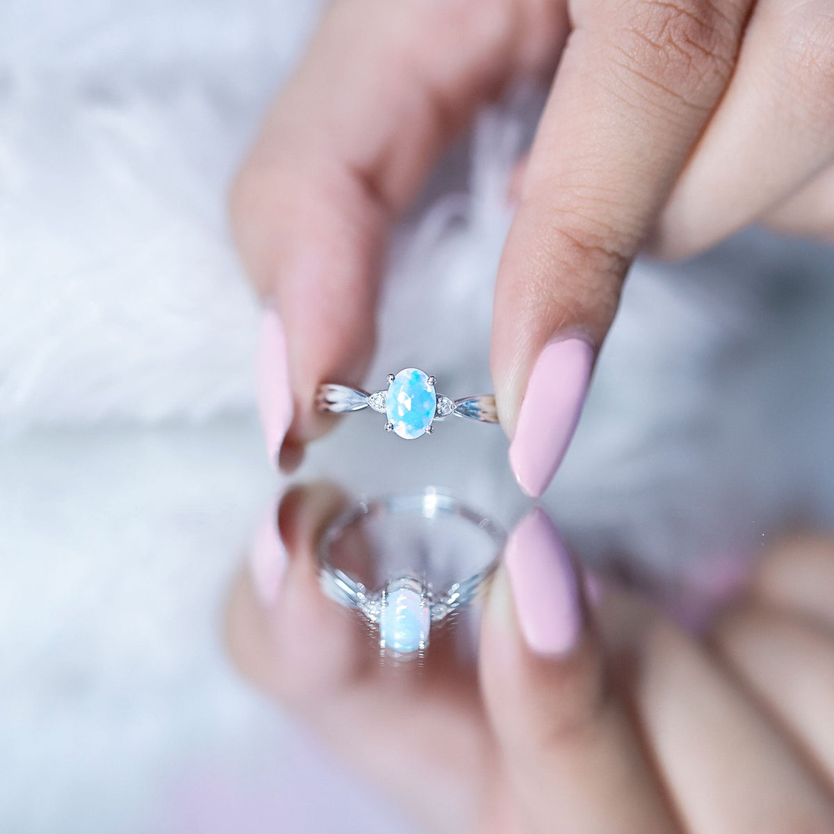 Natural Solitaire Ethiopian Opal Diamond Oval Engagement Ring With Pinched Shank