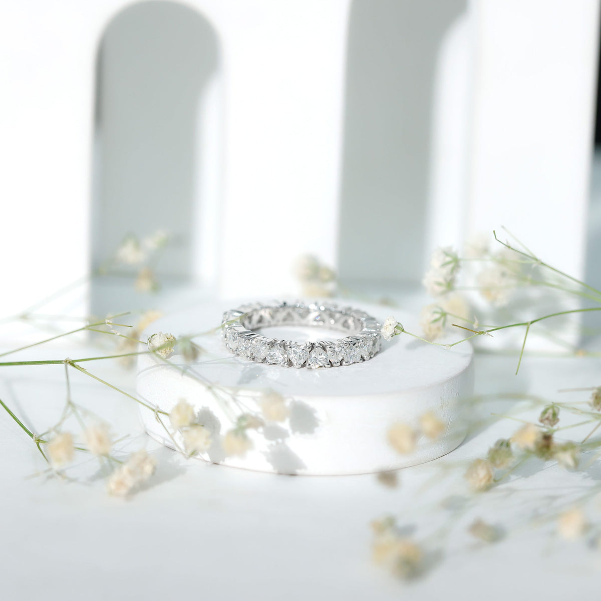 Claw Set Moissanite Heart Wedding Band for Women