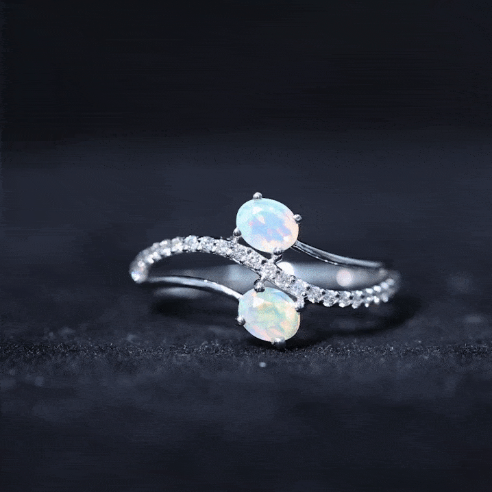 Natural Oval Ethiopian Opal Toi Et Moi Engagement Ring with Diamond