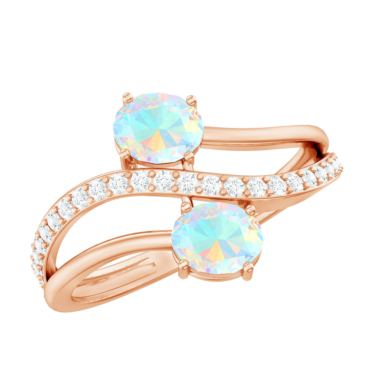 Natural Oval Ethiopian Opal Toi Et Moi Engagement Ring with Diamond