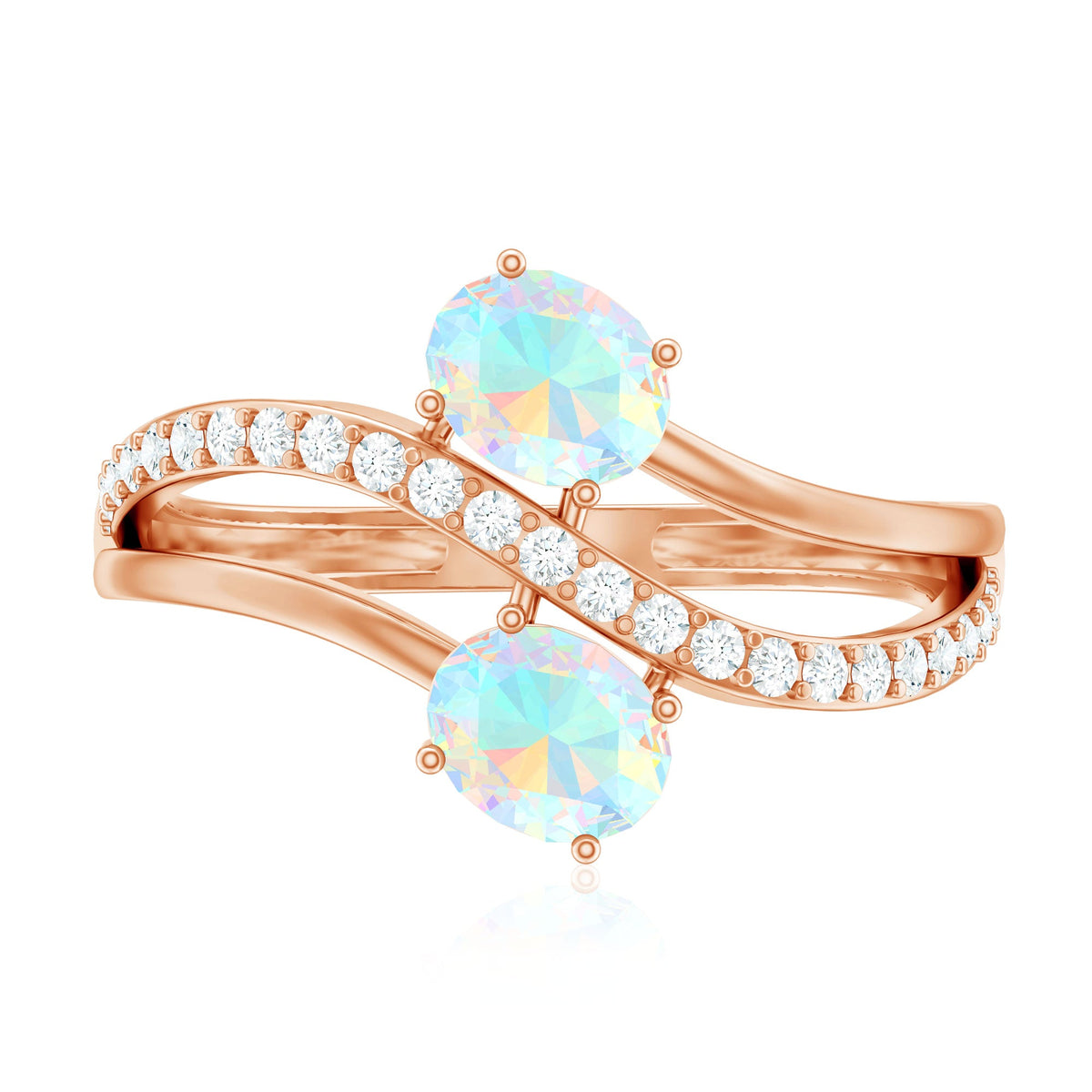 Natural Oval Ethiopian Opal Toi Et Moi Engagement Ring with Diamond