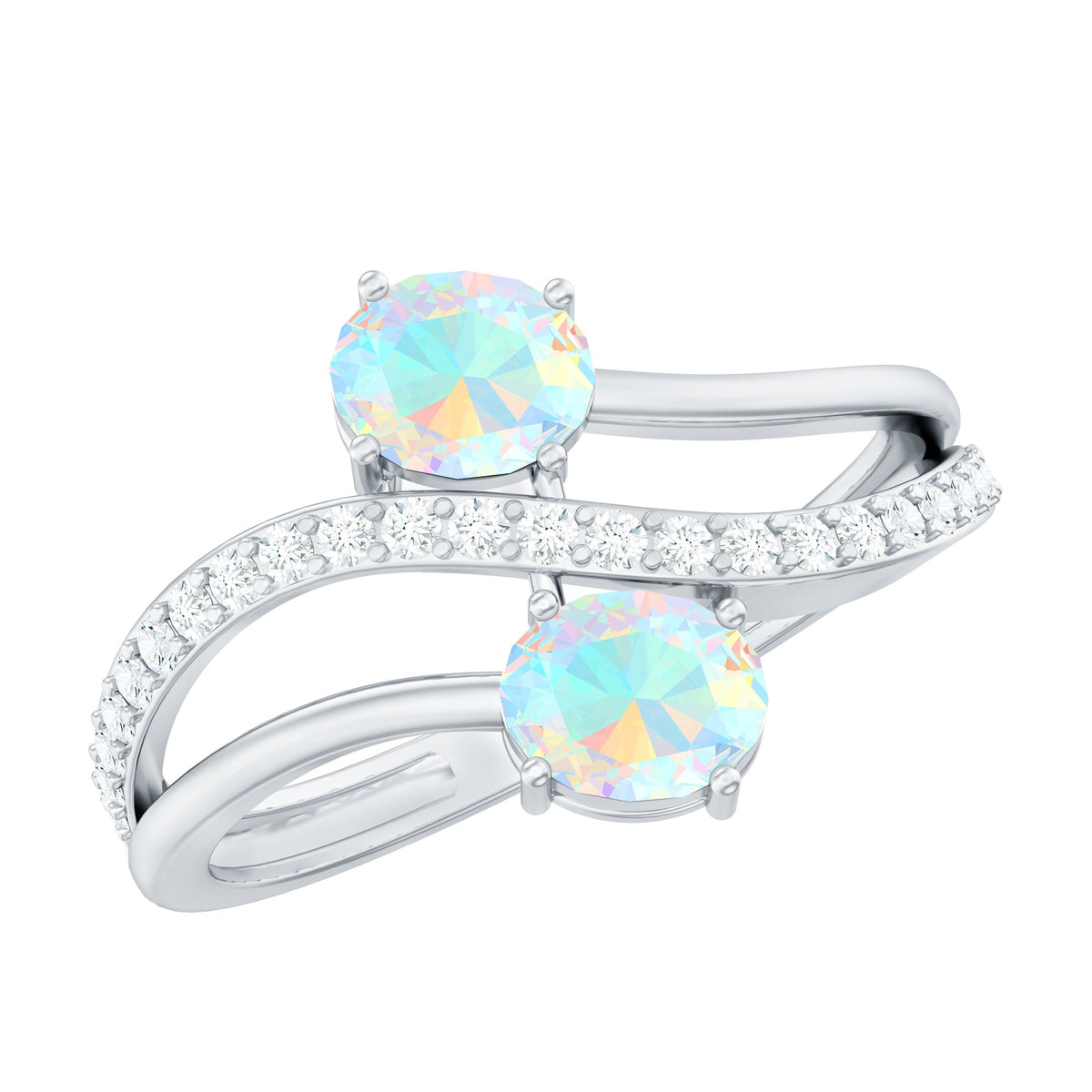 Natural Oval Ethiopian Opal Toi Et Moi Engagement Ring with Diamond