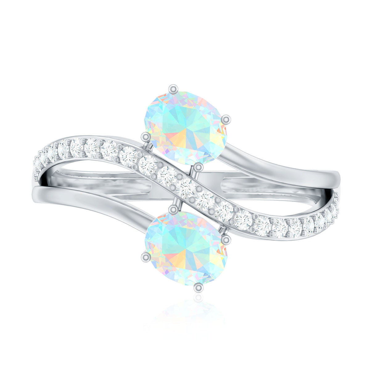 Natural Oval Ethiopian Opal Toi Et Moi Engagement Ring with Diamond