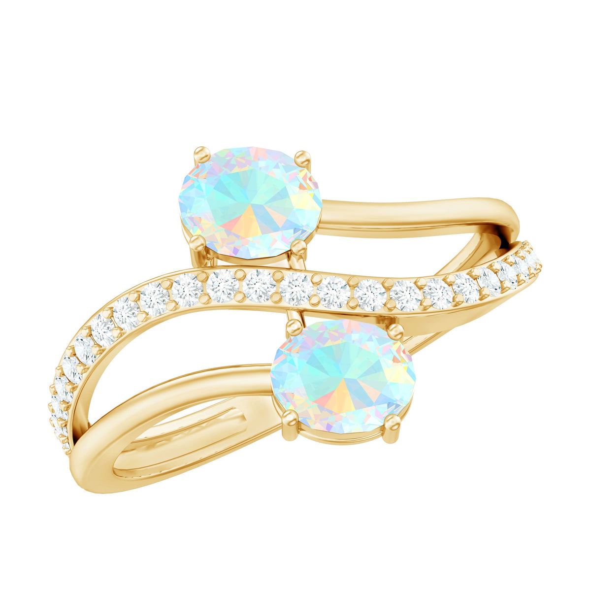 Natural Oval Ethiopian Opal Toi Et Moi Engagement Ring with Diamond