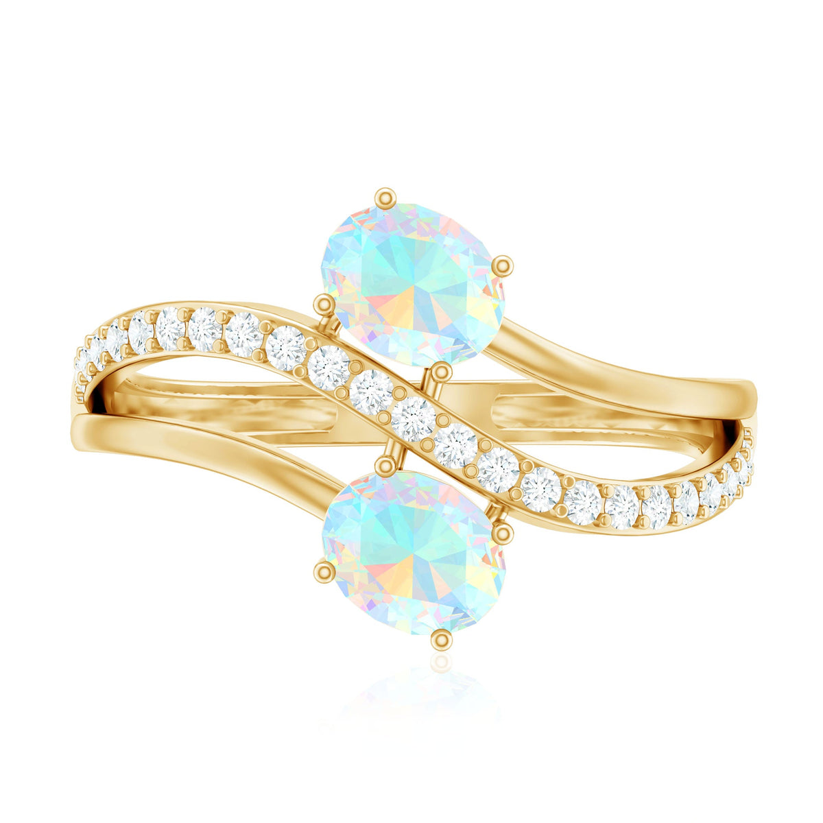 Natural Oval Ethiopian Opal Toi Et Moi Engagement Ring with Diamond