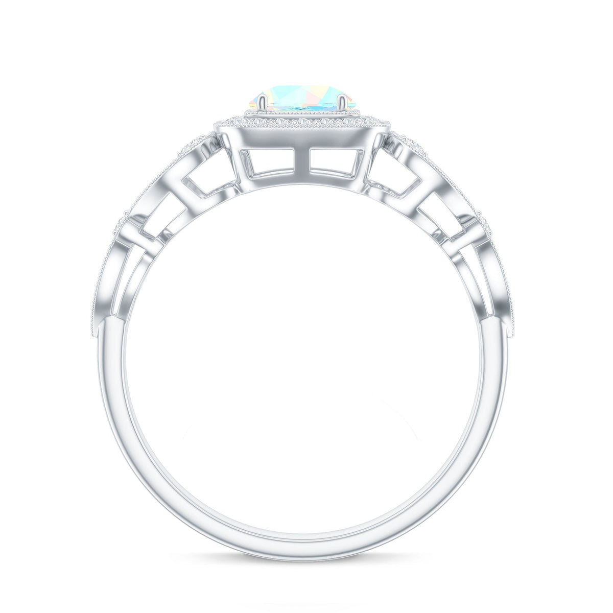 Certified Real Ethiopian Opal Retro Engagement Ring with Diamond